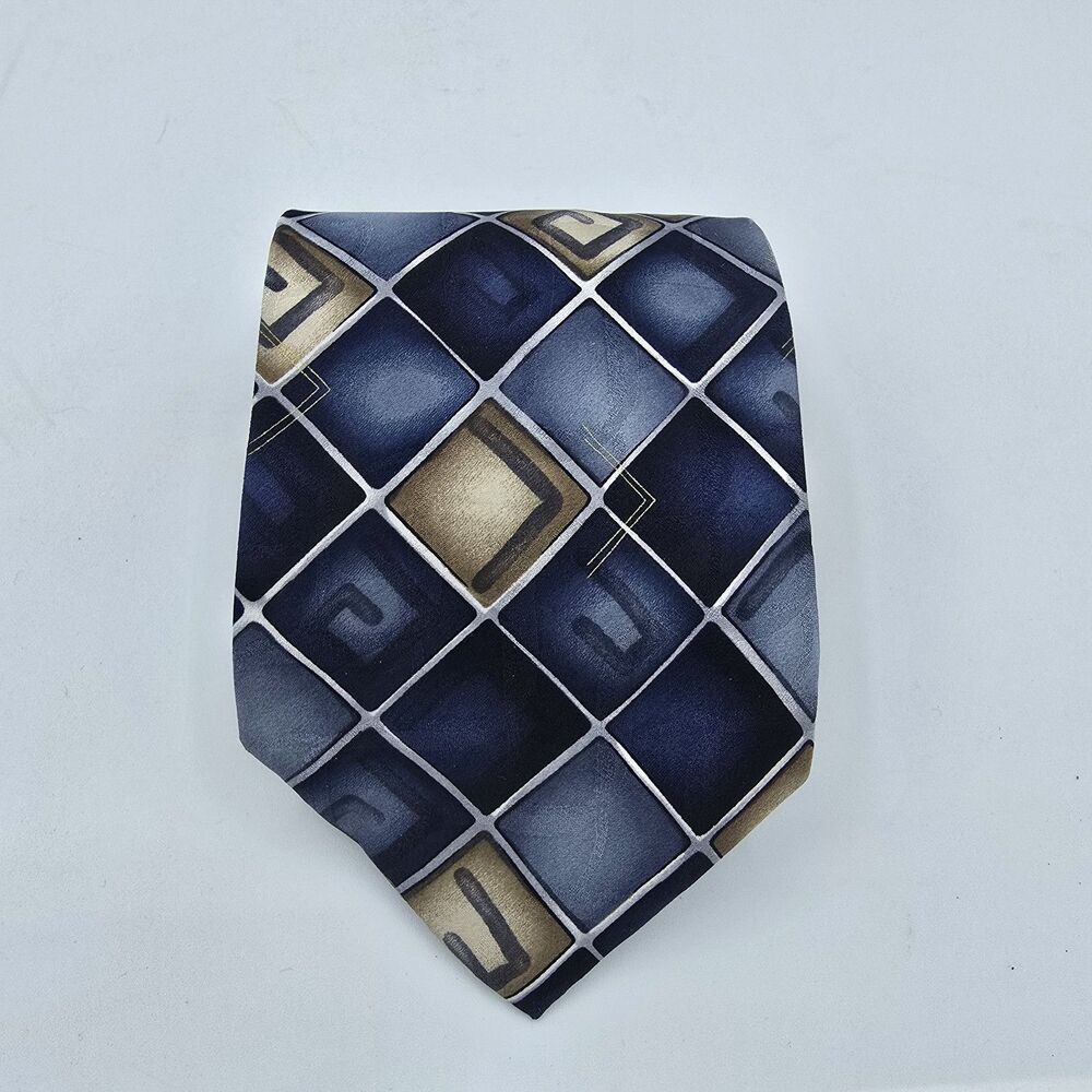 Mens Necktie Arrow Blue silver Multicolored Squared 55 X 4, silk Vintage